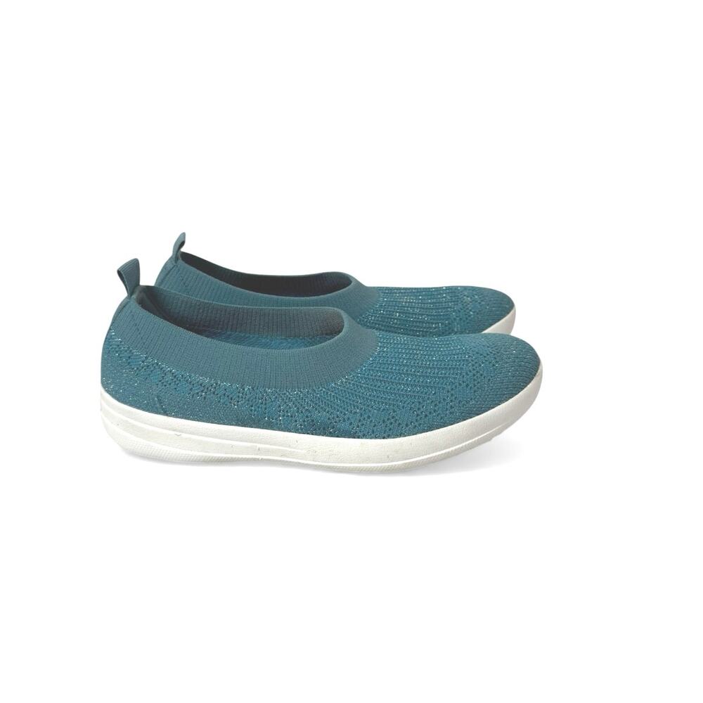 FitFlop Women's Uberknit Teal Silver Flats Slip On Sneaker Shoes Size 9